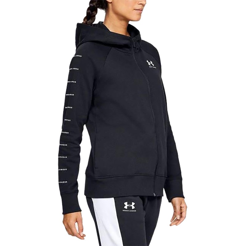 Толстовка жіноча Under Armour RIVAL FLEECE SPORTSTYLE LC SLEEVE GRAPHIC FZ чорна 1348559-001 изображение 2