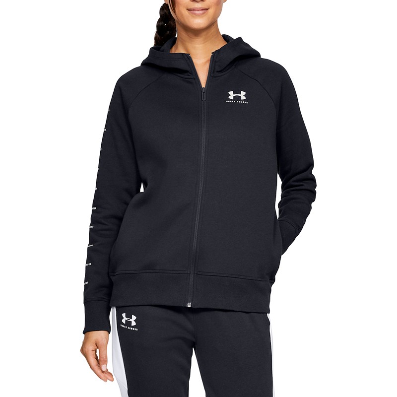 Толстовка жіноча Under Armour RIVAL FLEECE SPORTSTYLE LC SLEEVE GRAPHIC FZ чорна 1348559-001 изображение 3