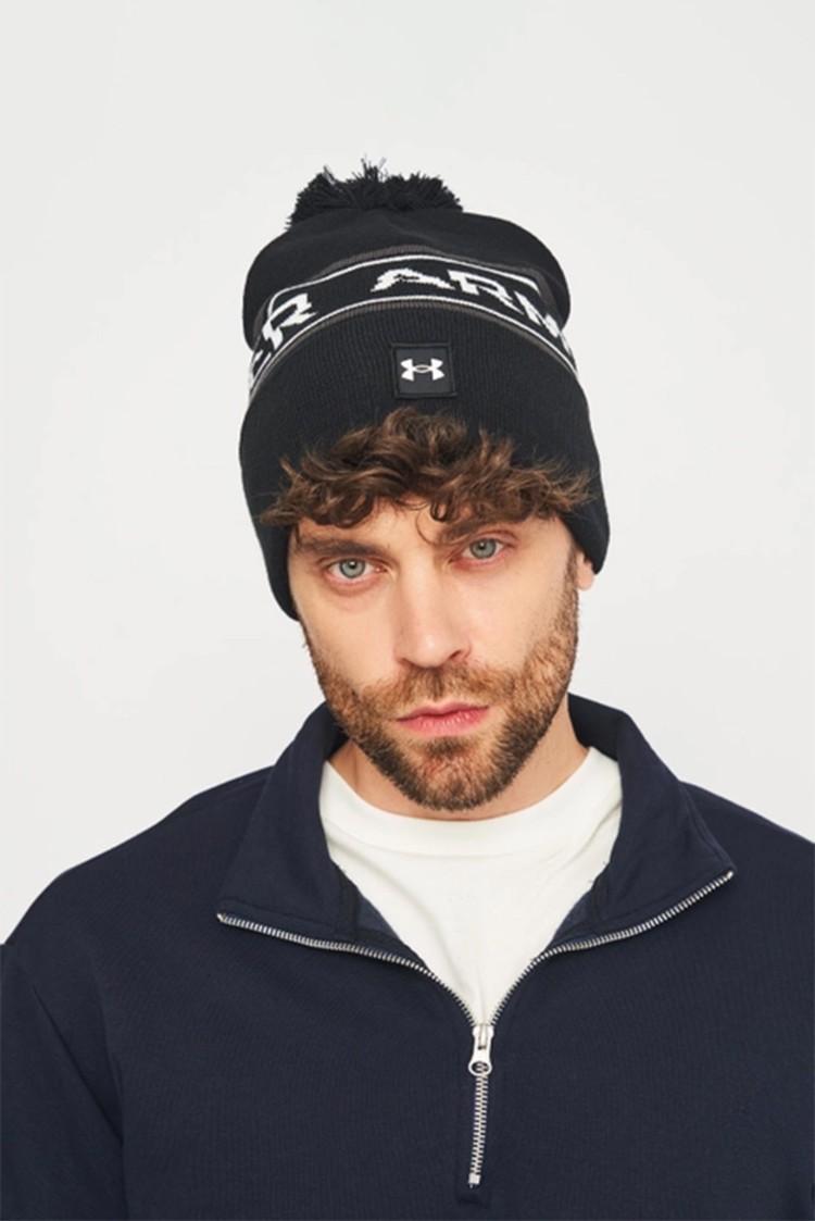 Шапка мужская Under Armour UA Men's Halftime Pom Beanie черная 1379985-001 изображение 3