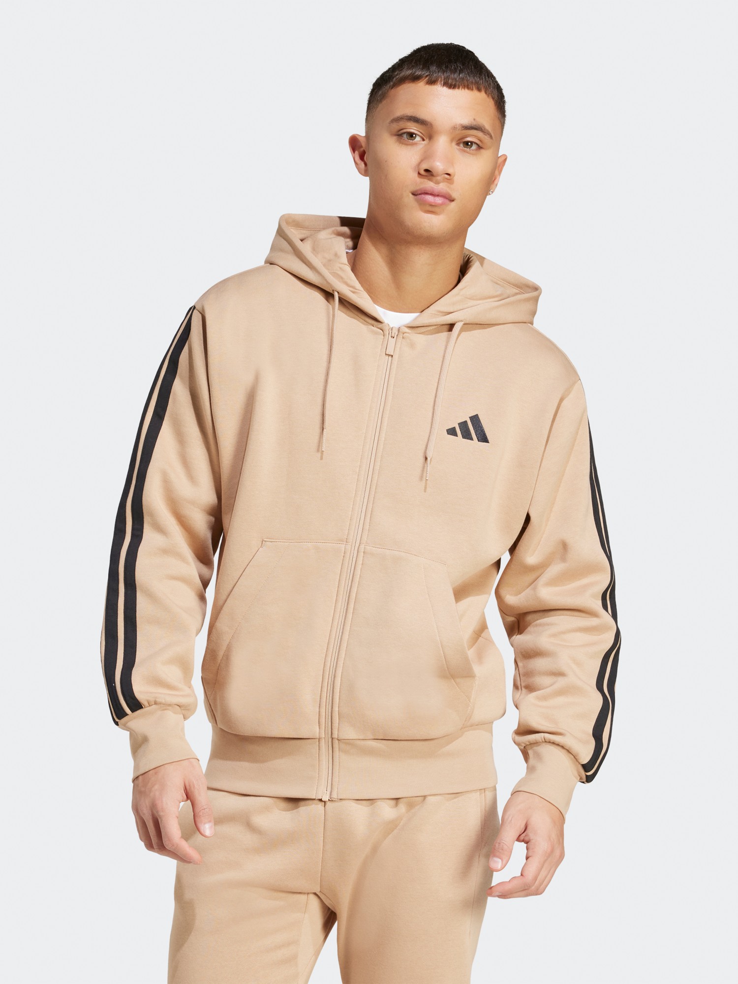 Толстовка мужская Adidas M 3S FL FZ HD бежевая JX0745 изображение 2