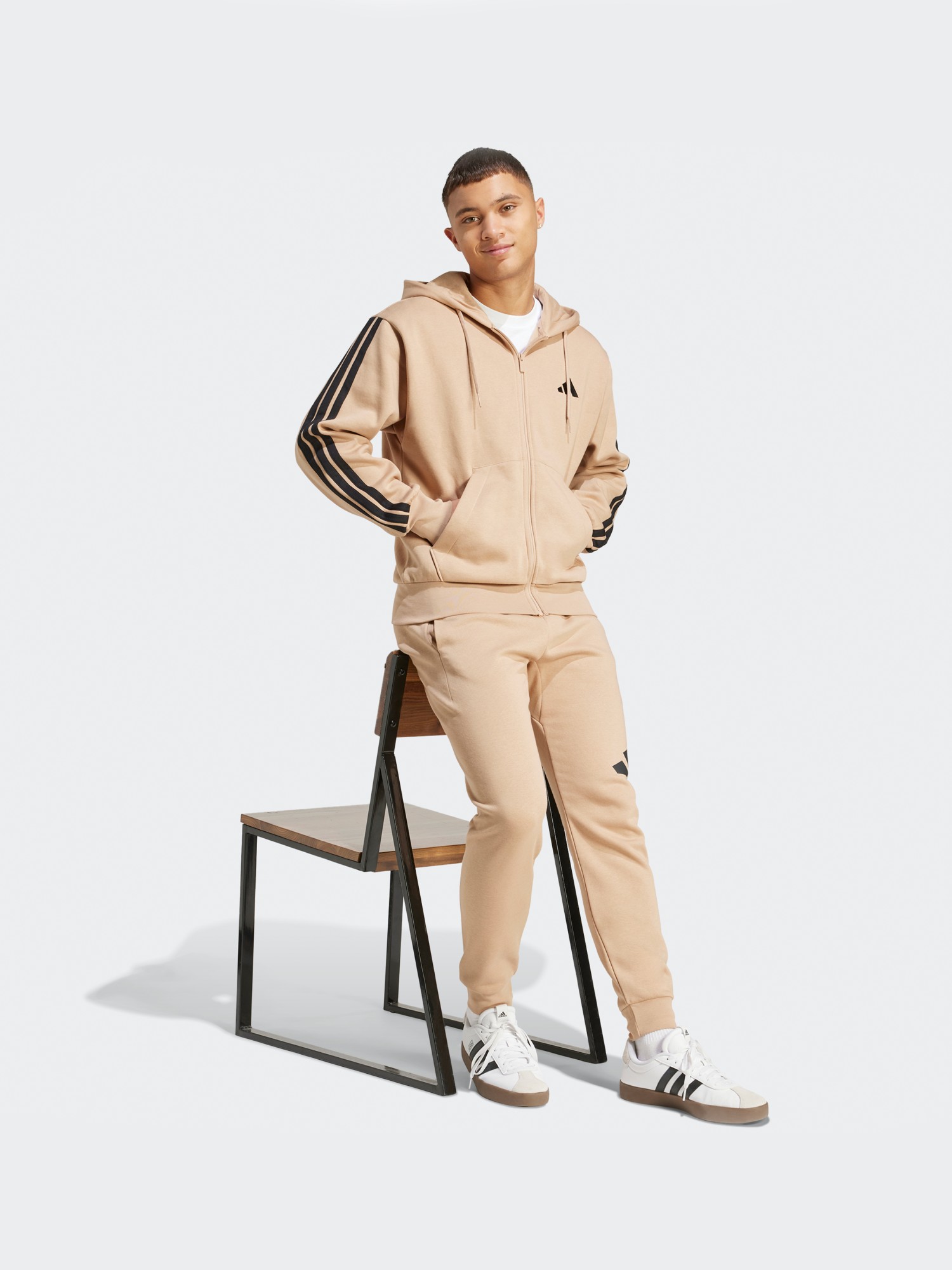 Толстовка мужская Adidas M 3S FL FZ HD бежевая JX0745 изображение 4