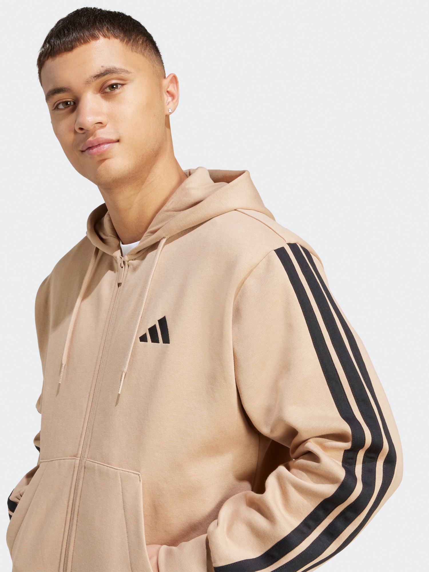 Толстовка мужская Adidas M 3S FL FZ HD бежевая JX0745 изображение 5