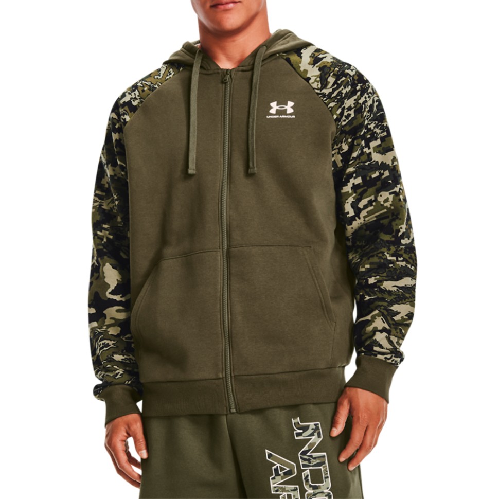 Толстовка мужская Under Armour Ua Rival Flc Camo Script Fz зеленая 1366310-390