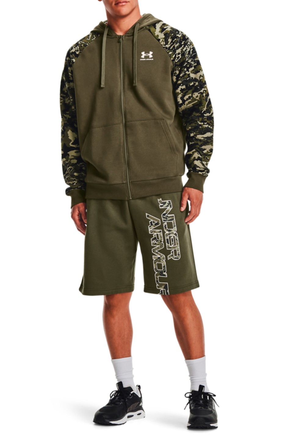 Толстовка мужская Under Armour Ua Rival Flc Camo Script Fz зеленая 1366310-390 — фото 2