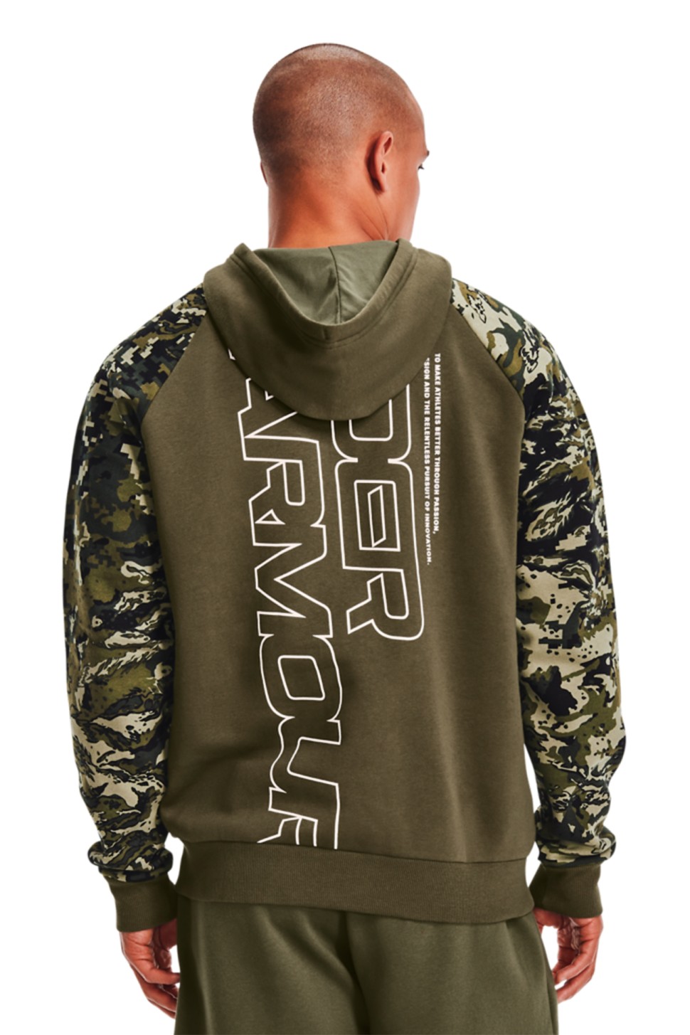 Толстовка мужская Under Armour Ua Rival Flc Camo Script Fz зеленая 1366310-390 — фото 3