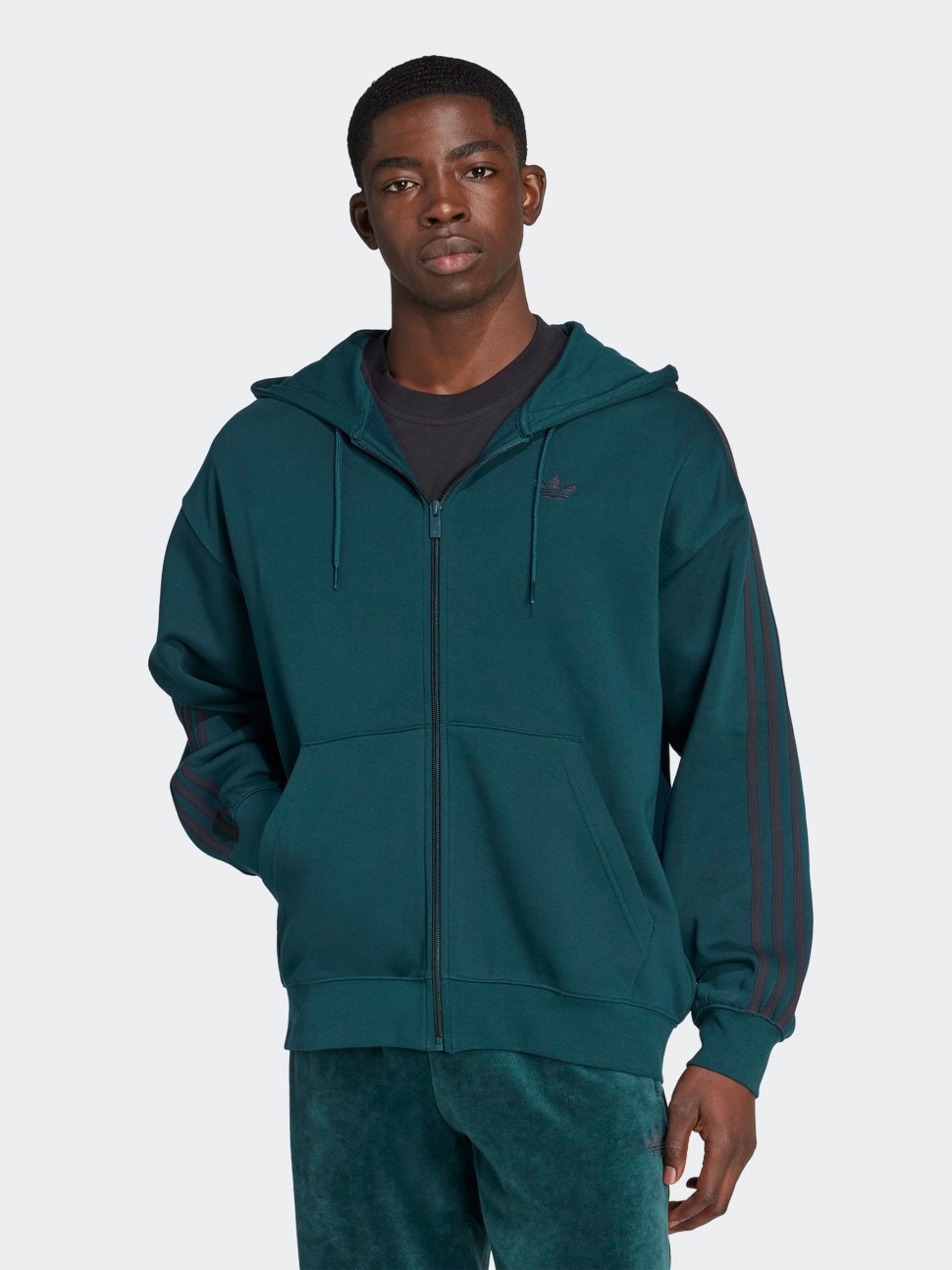 Толстовка мужская Adidas BAGGY FZ HOODIE зеленая JX1549 — фото 2