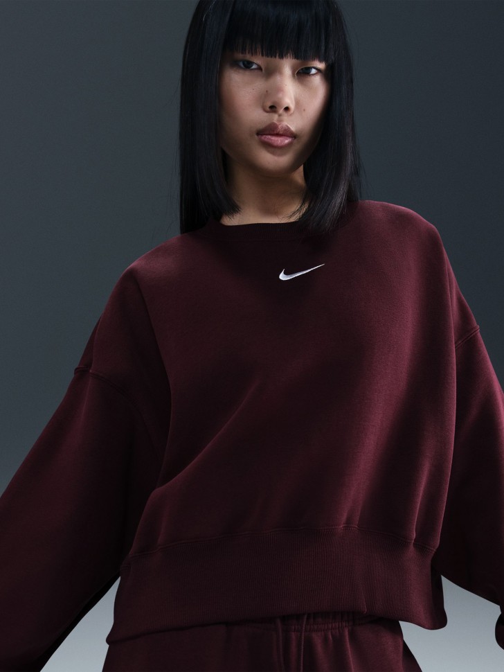 Толстовка женская Nike W NSW STYLE FLC CREW OOS бордовая DQ5761-652 изображение 5