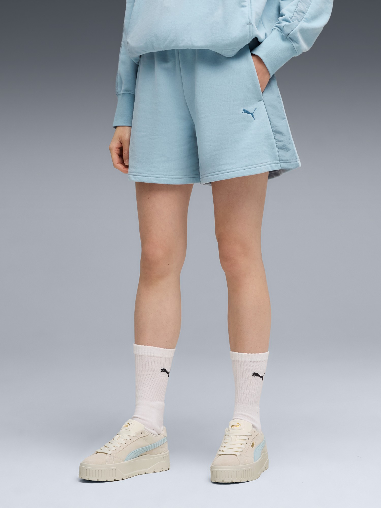 Шорты женские Puma HER High-Waist Shorts 5” голубые 69189247 изображение 2