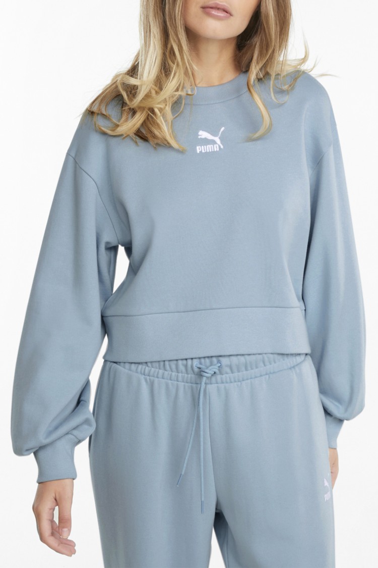 Толстовка женская Puma Classics Puff Sleeve Crew голубая 53161661 изображение 3