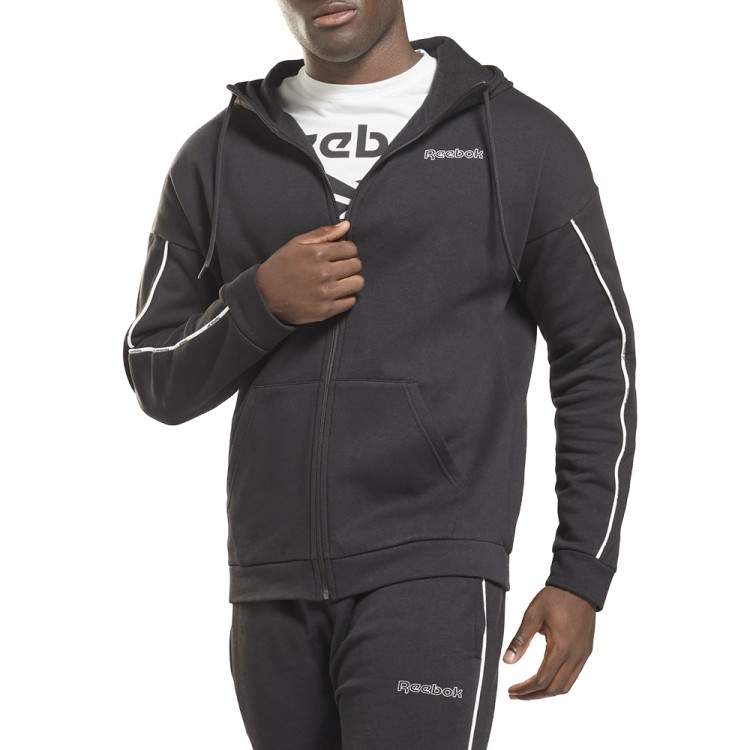 Толстовка чоловіча Reebok Te Piping Fz Hoodie чорна GS9301 изображение 1