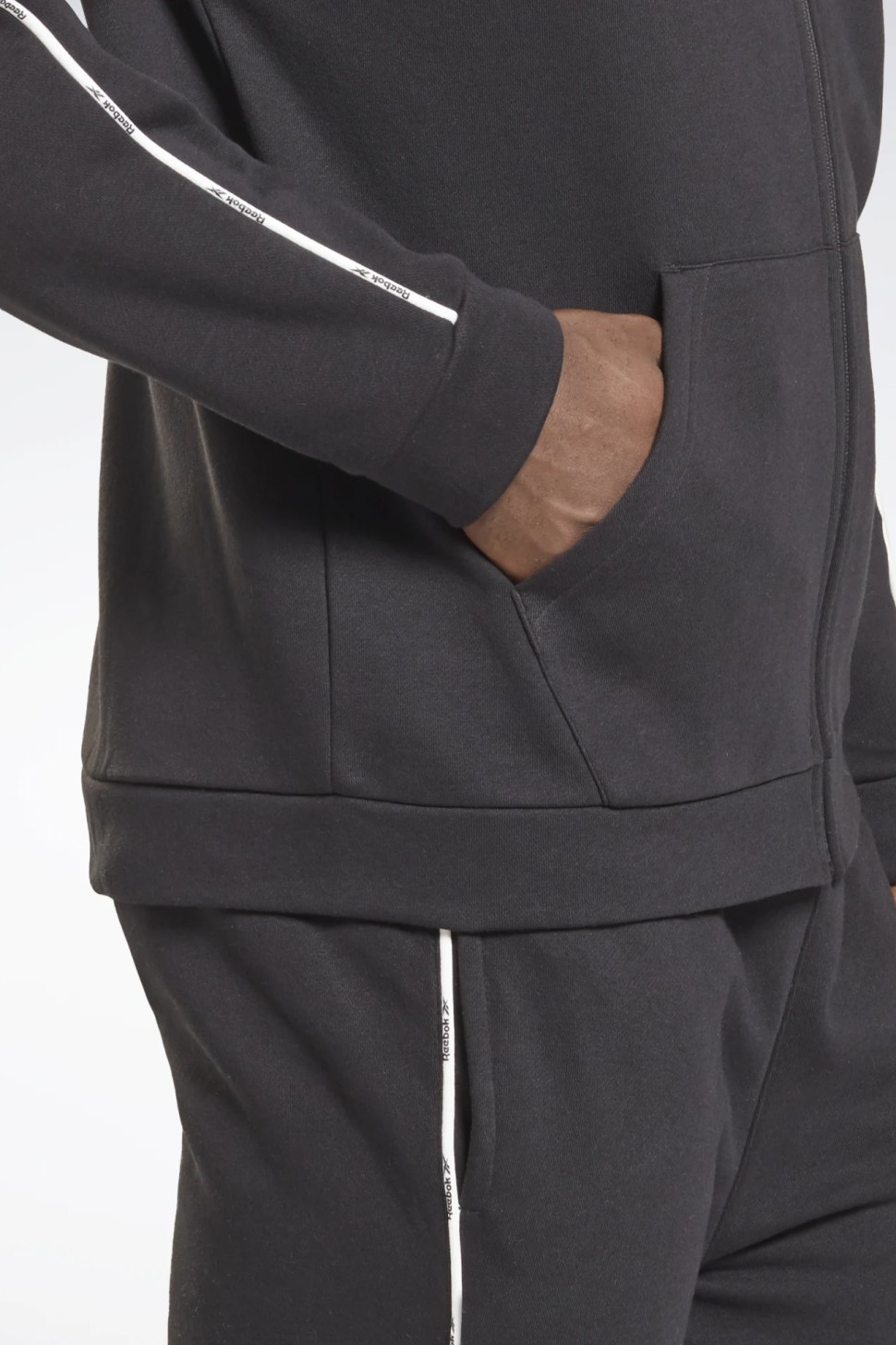 Толстовка мужская Reebok Te Piping Fz Hoodie черная GS9301 — фото 4 — Sport City Толстовка мужская Reebok Te Piping Fz Hoodie черная GS9301 — фото 4