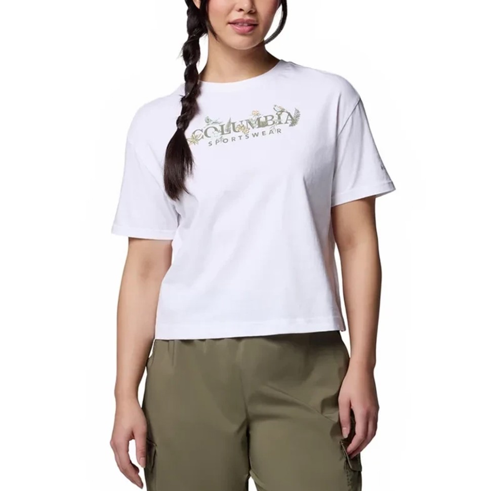 Футболка женская Columbia Rolling Bend™ Graphic Relaxed Crop SS белая 2119991-100 изображение 1