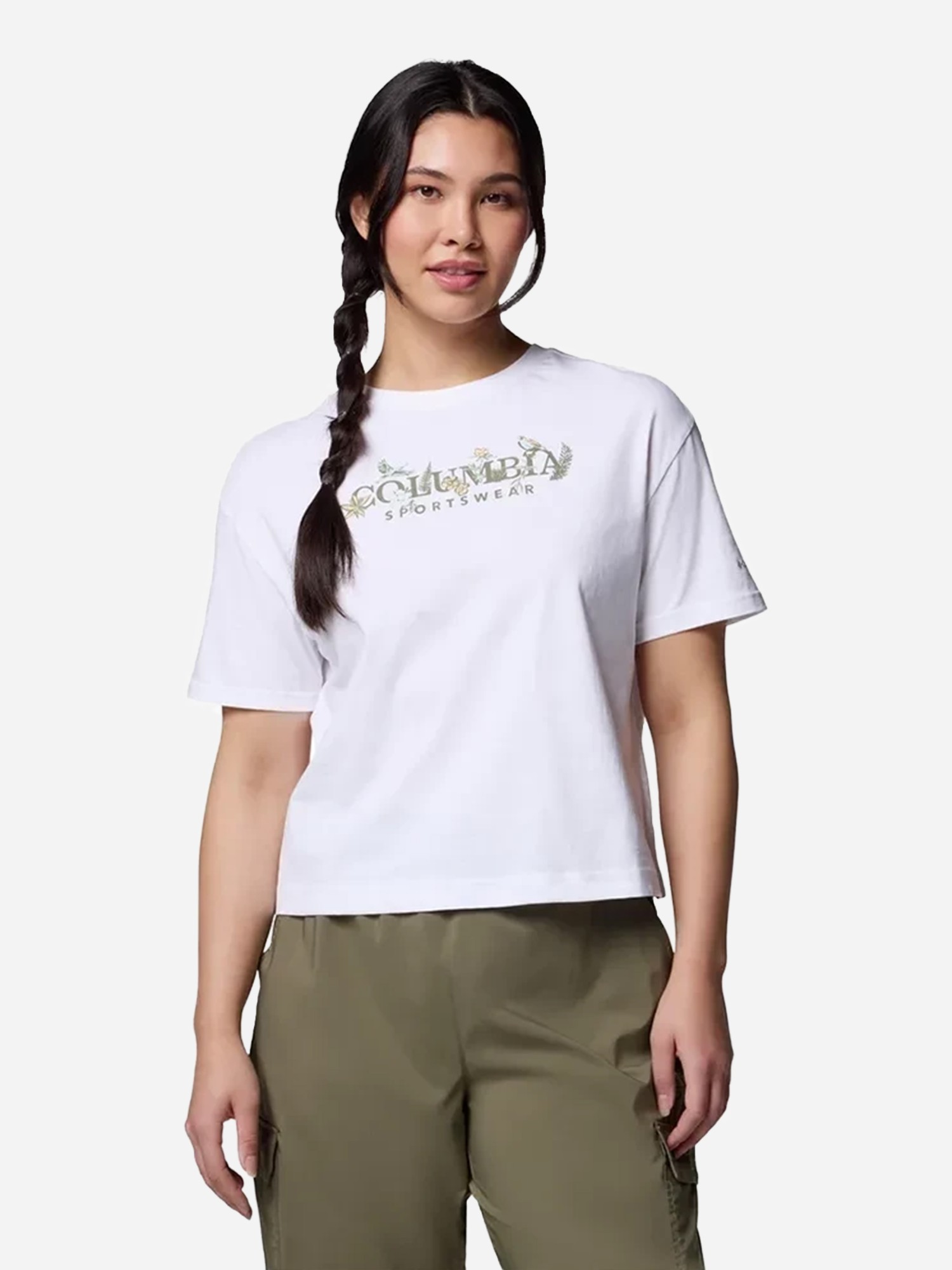 Футболка женская Columbia Rolling Bend™ Graphic Relaxed Crop SS белая 2119991-100 изображение 2