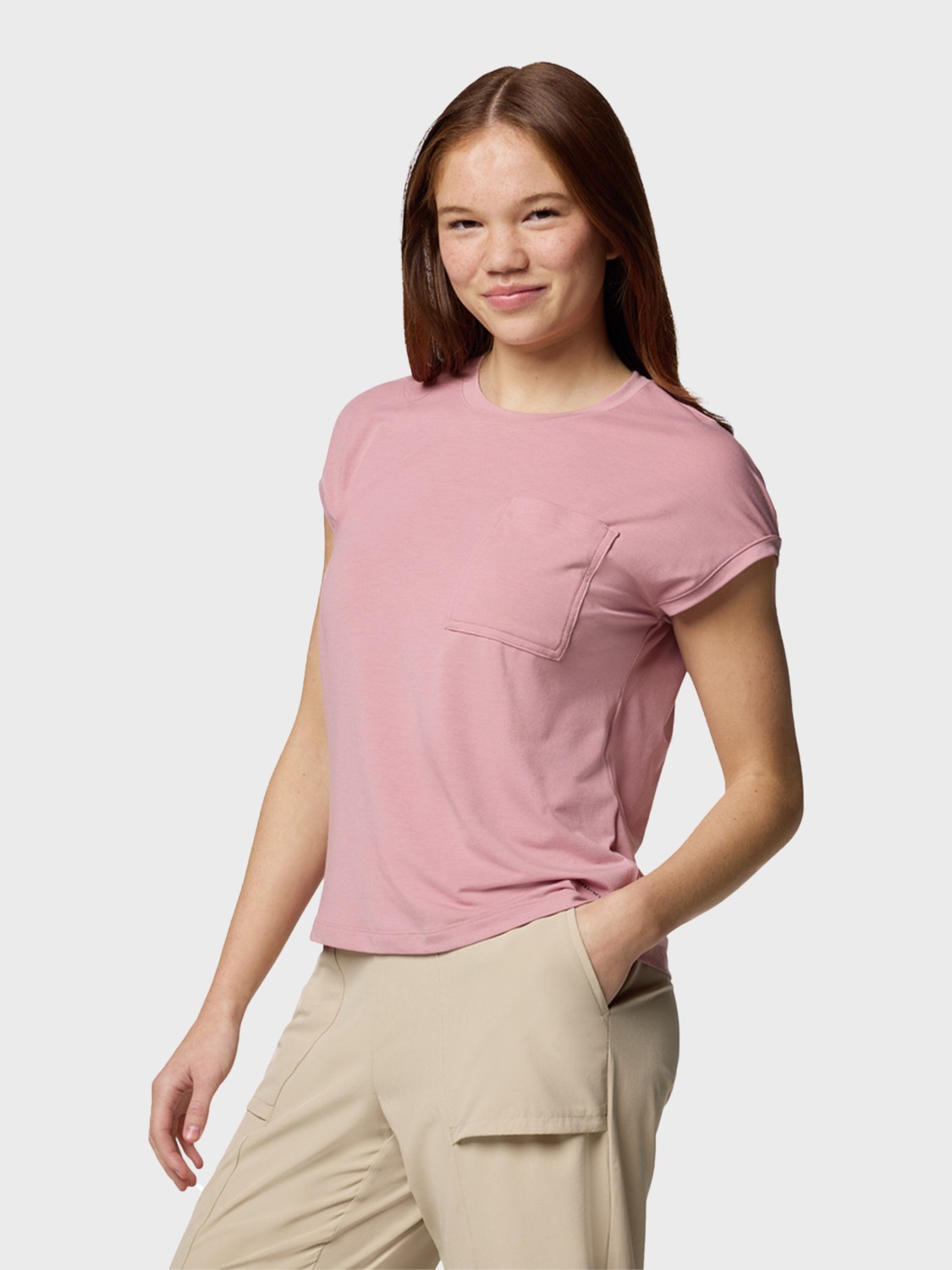 Футболка женская Columbia Boundless Trek™ Short Sleeve Tee розовая 2033481-659 изображение 3