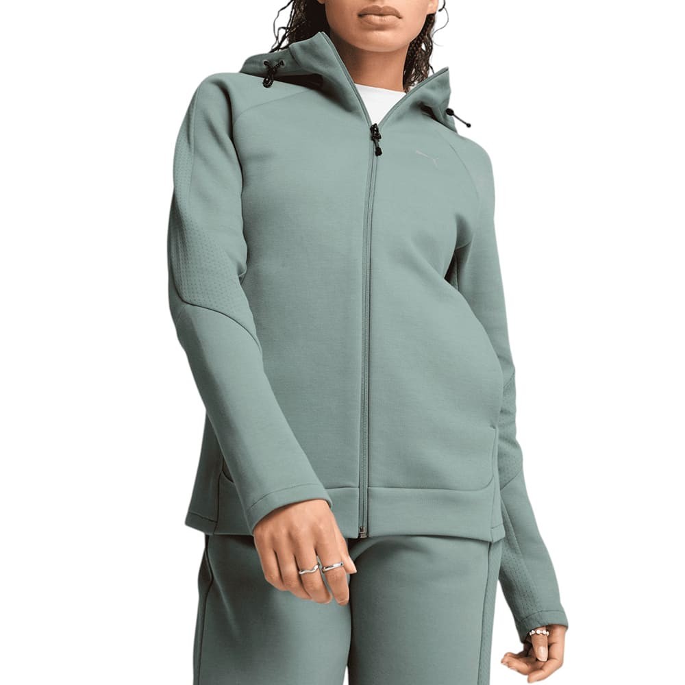 Толстовка женская Puma EVOSTRIPE Full-Zip Hoodie зеленая 68505030