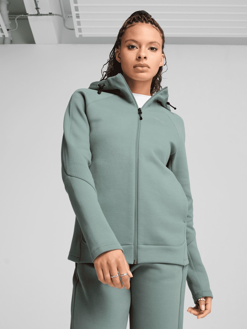 Толстовка жіноча Puma EVOSTRIPE Full-Zip Hoodie зелена 68505030 — фото 2