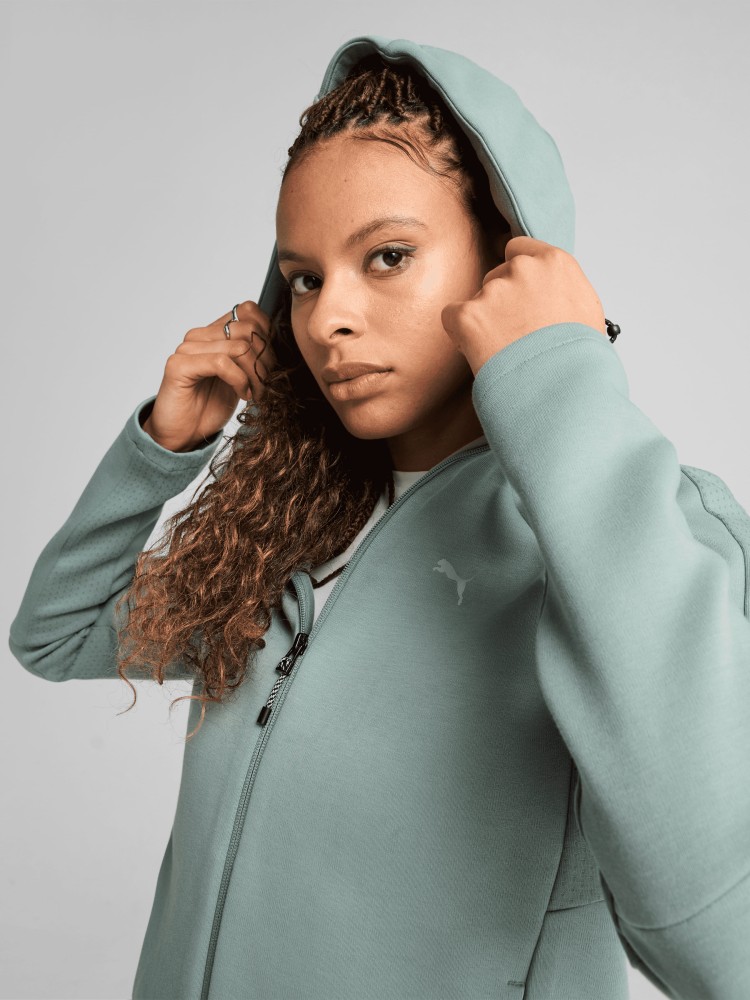 Толстовка женская Puma EVOSTRIPE Full-Zip Hoodie зеленая 68505030 изображение 4