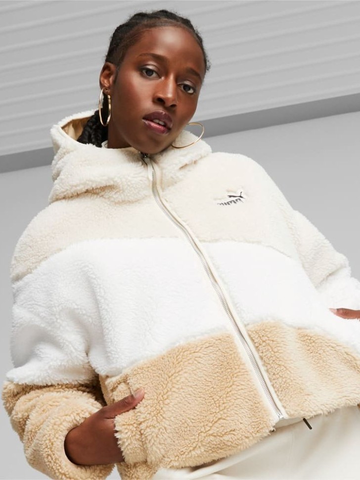 Куртка женская Puma Big Cat Hooded Sherpa Jacket бежевая 67537087 изображение 2