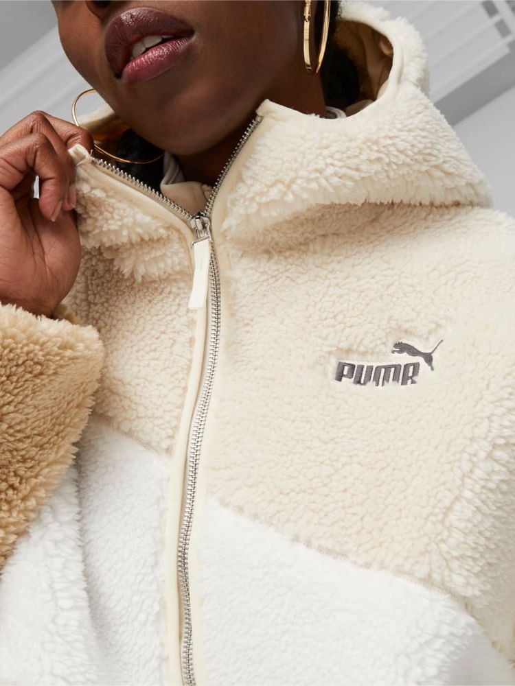 Куртка женская Puma Big Cat Hooded Sherpa Jacket бежевая 67537087 изображение 5
