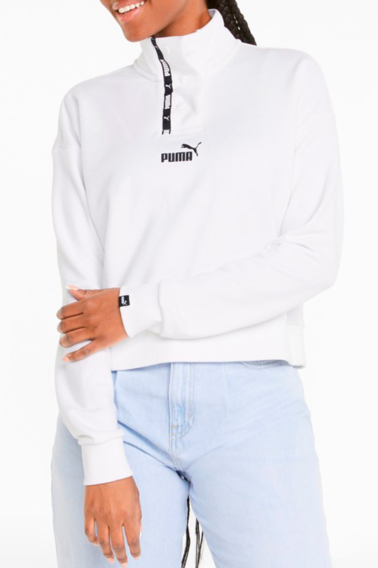 Толстовка женская Puma Power Tape Half-Placket Crew белая 84712402 изображение 2