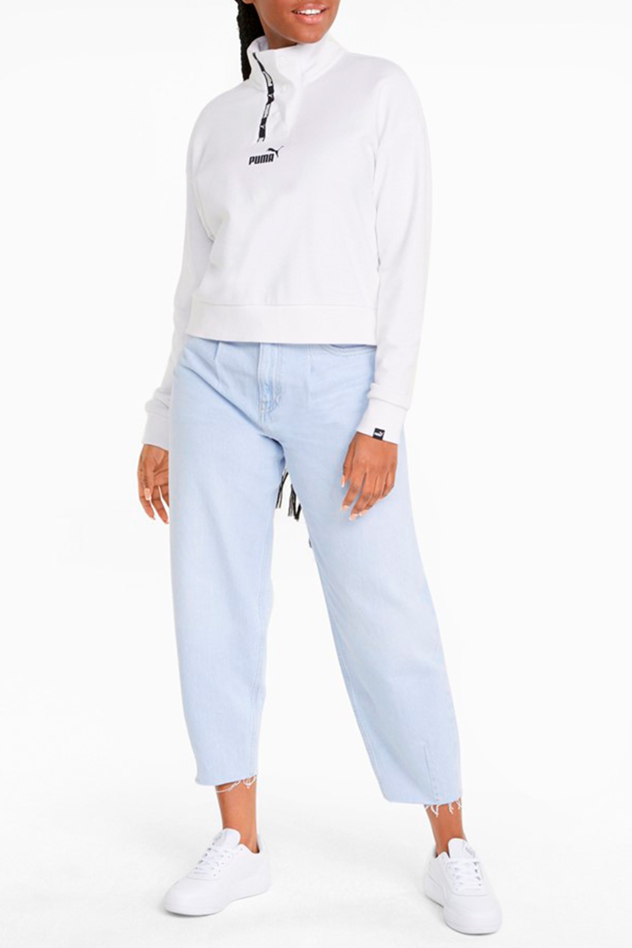 Толстовка женская Puma Power Tape Half-Placket Crew белая 84712402 изображение 4