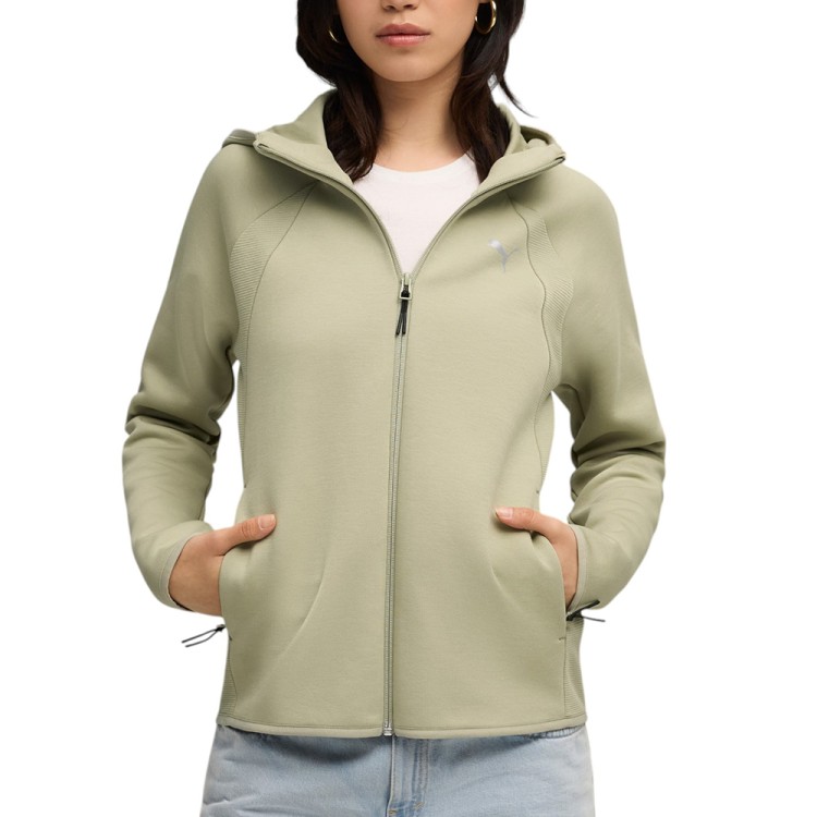 Толстовка женская Puma EVOSTRIPE Full-Zip Hoodie оливковая 68814182