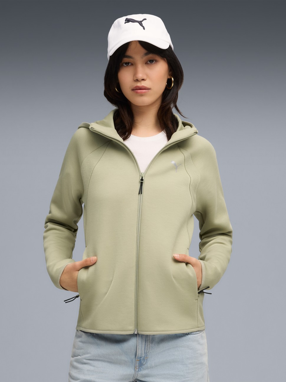 Толстовка жіноча Puma EVOSTRIPE Full-Zip Hoodie DK оливкова 68814182 — фото 2