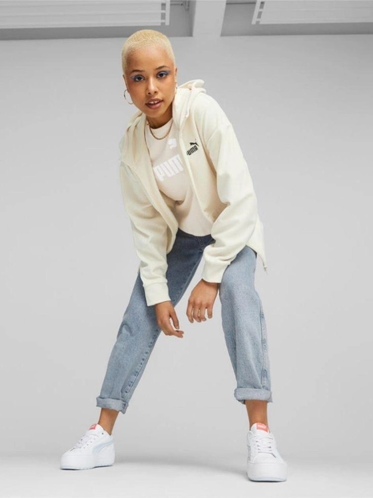 Толстовка женская Puma ESS ELEVATED Velour FZ Hoodie молочная 67599089 изображение 4
