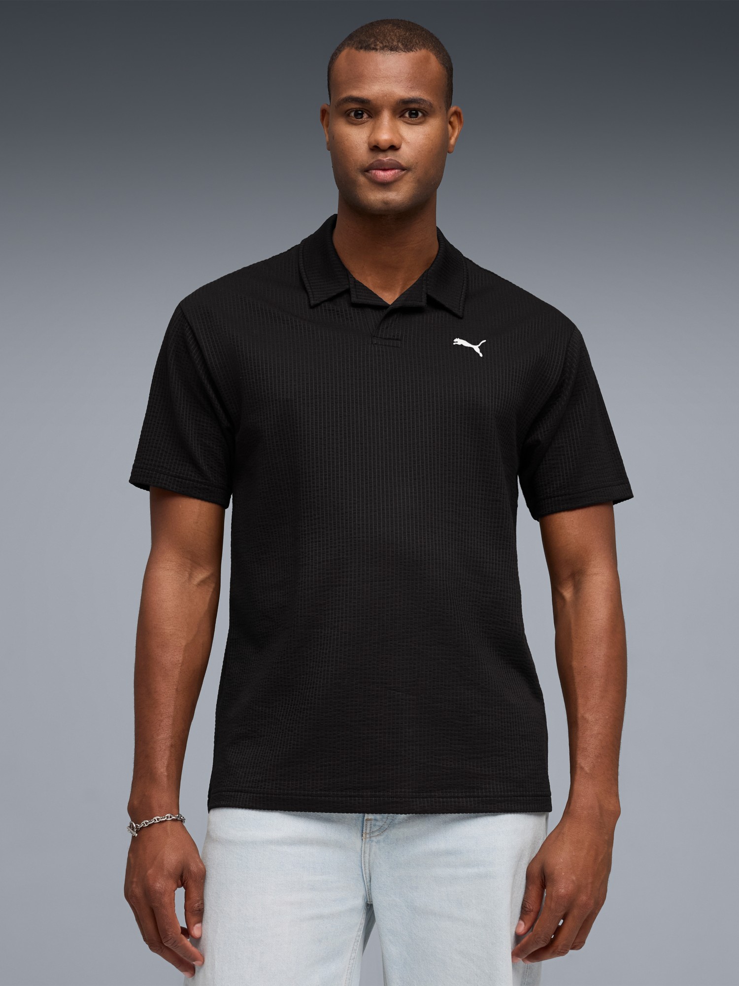 Футболка чоловіча Puma ESS ELEVATED Material Polo чорна 69256001 изображение 2