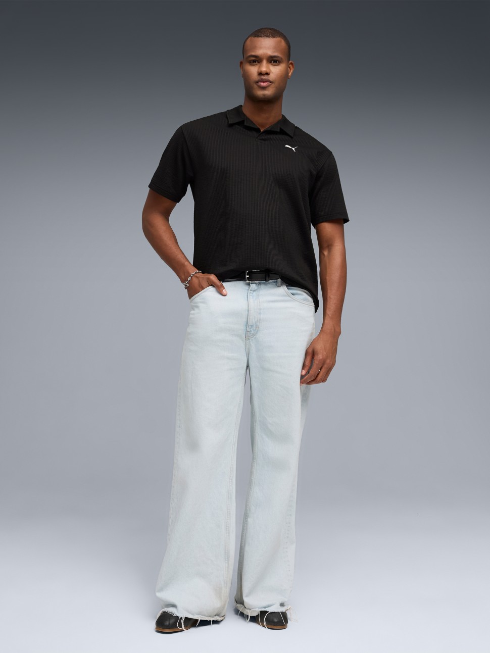 Футболка чоловіча Puma ESS ELEVATED Material Polo чорна 69256001 — фото 4