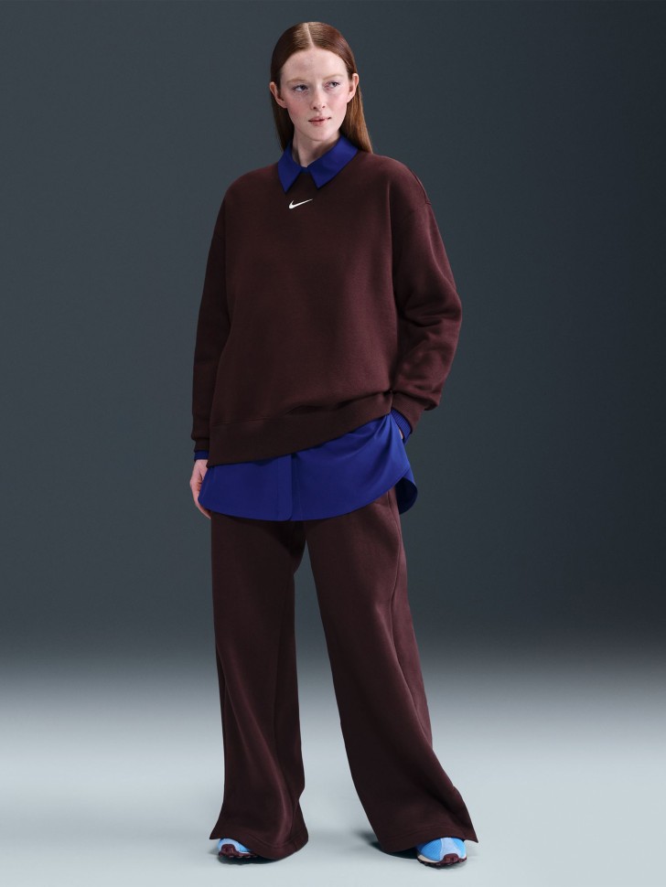 Брюки женские Nike W NSW PHNX FLC HR PANT WIDE 2 бордовые IH1011-652 изображение 5