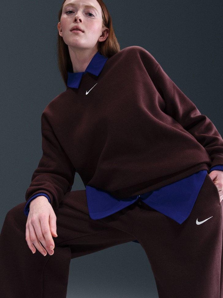 Брюки женские Nike W NSW PHNX FLC HR PANT WIDE 2 бордовые IH1011-652 изображение 9