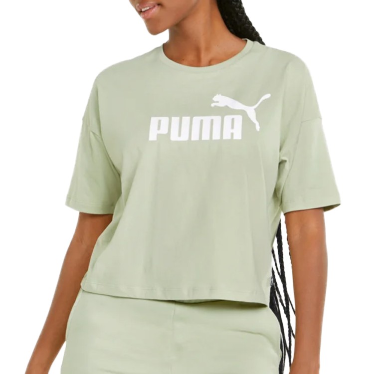 Футболка женская Puma Ess Cropped Logo Tee зеленая 58686685 изображение 1