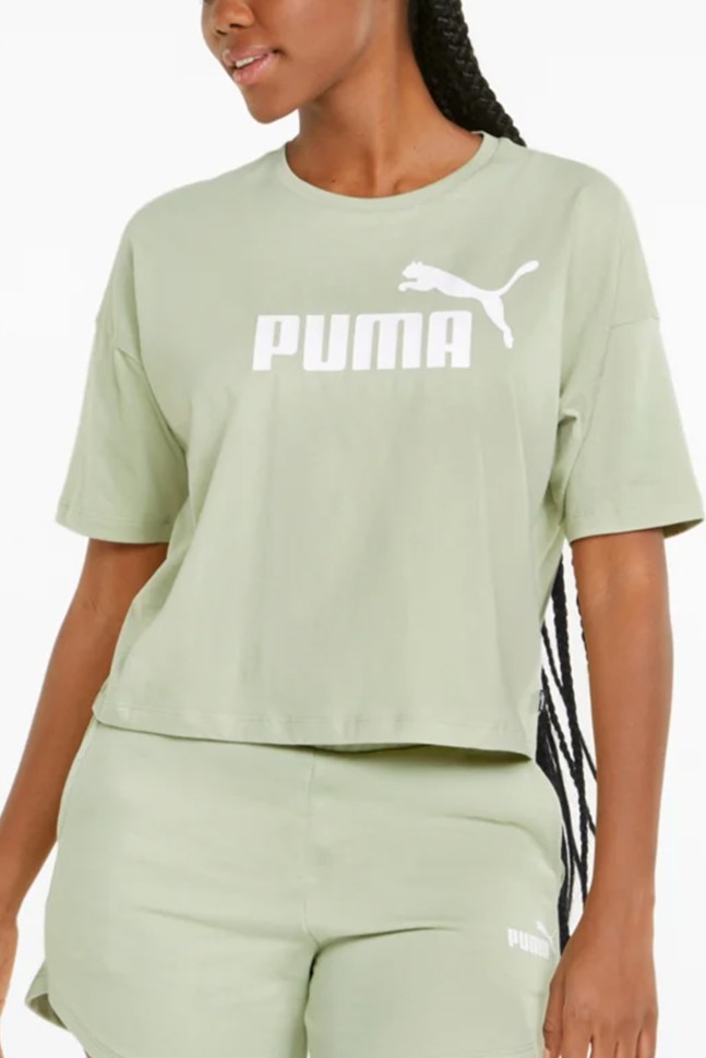 Футболка женская Puma Ess Cropped Logo Tee зеленая 58686685 изображение 2