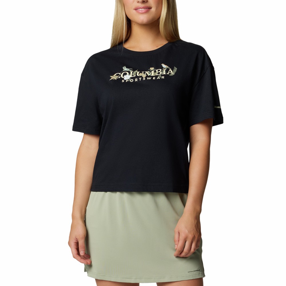 Футболка женская Columbia Rolling Bend™ Graphic Relaxed Crop SS черная 2119991-010 изображение 1