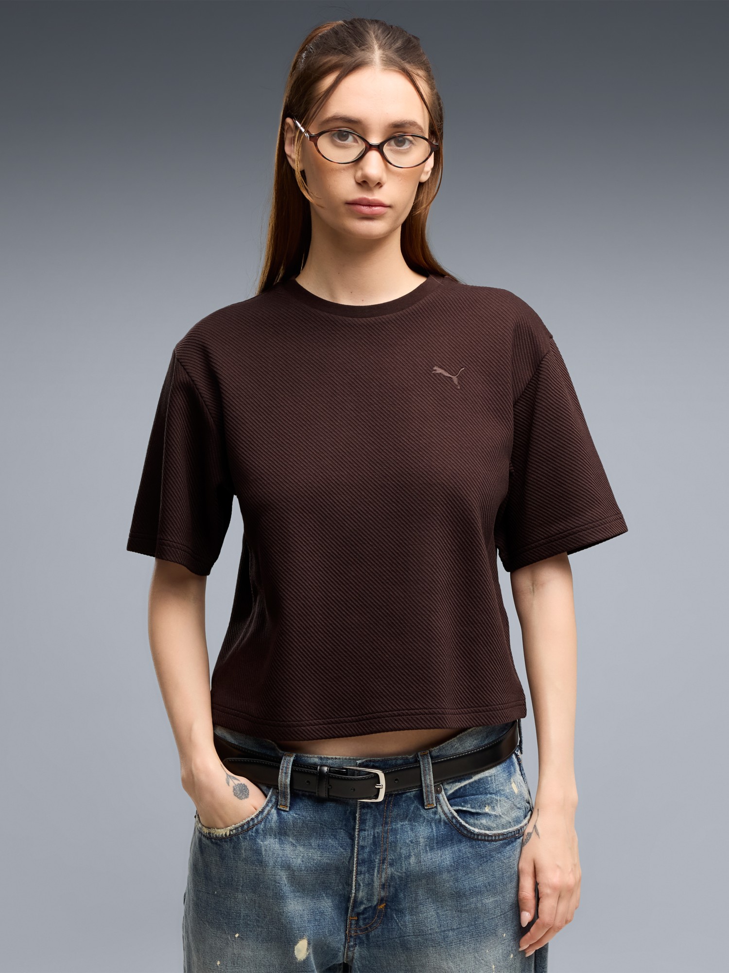 Футболка женская Puma ESS ELEVATED Relaxed Tee коричневая 69575133 изображение 2