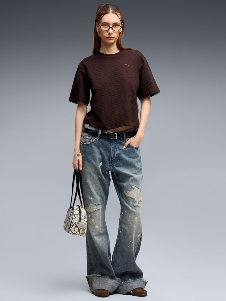 Футболка женская Puma ESS ELEVATED Relaxed Tee коричневая 69575133 изображение 4