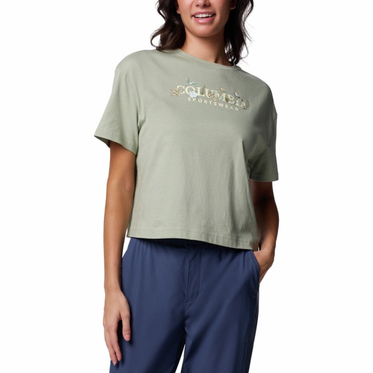 Футболка женская Columbia Rolling Bend™ Graphic Relaxed Crop SS хаки 2119991-348