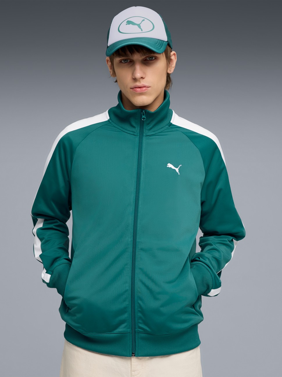 Толстовка мужская Puma ESS T7 Poly Track Jacket зеленая 69246241 — фото 2 — Sport City Толстовка мужская Puma ESS T7 Poly Track Jacket зеленая 69246241 — фото 2