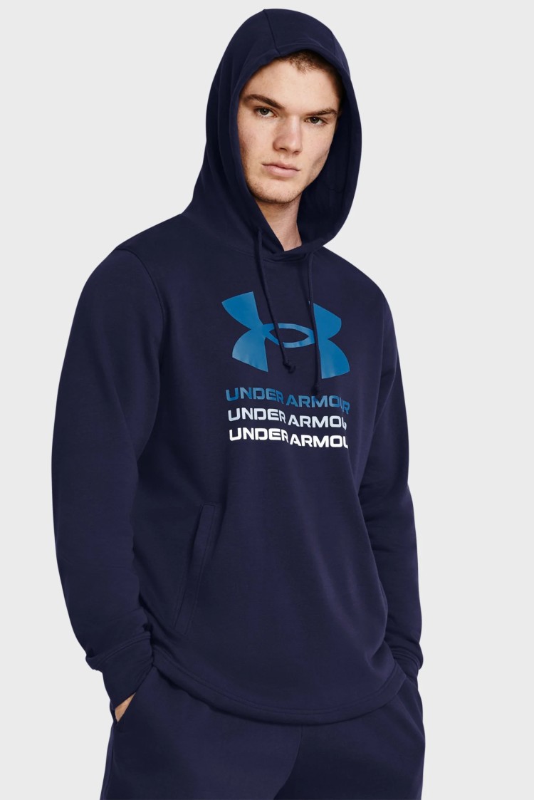 Толстовка мужская Under Armour UA Rival Terry Graphic Hood синяя 1386047-410 изображение 2