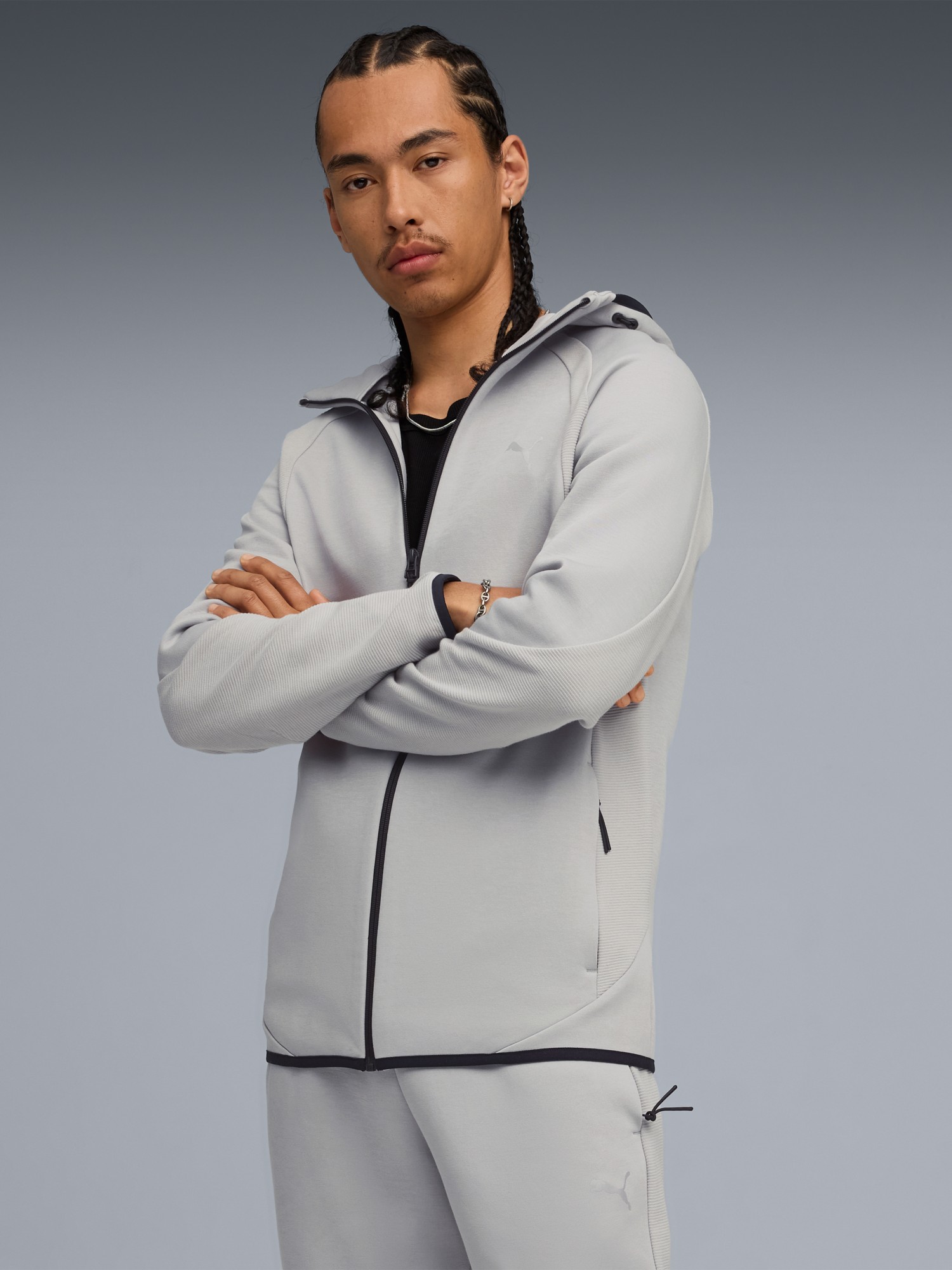 Толстовка мужская Puma EVOSTRIPE FZ Hoodie DK серая 68823163 изображение 2