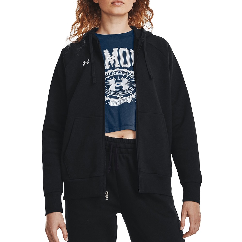 Толстовка женская Under Armour UA Rival Fleece FZ Hoodie черная 1379497-001