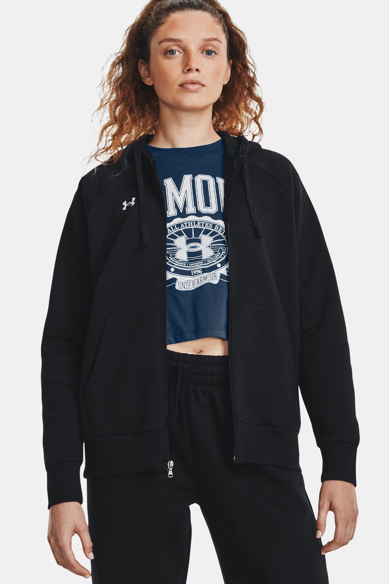 Толстовка женская Under Armour UA Rival Fleece FZ Hoodie черная 1379497-001 изображение 2