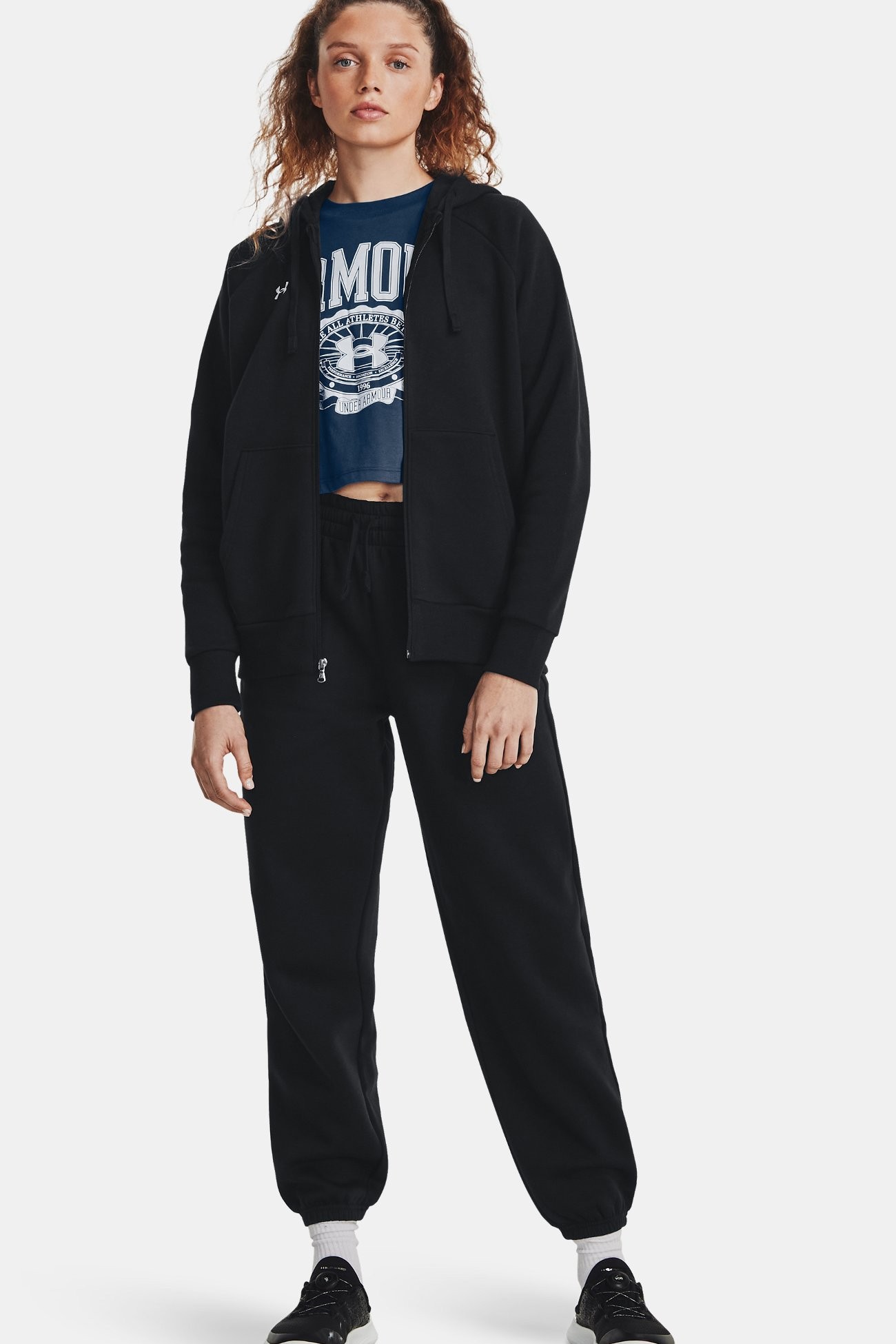 Толстовка женская Under Armour UA Rival Fleece FZ Hoodie черная 1379497-001 изображение 4