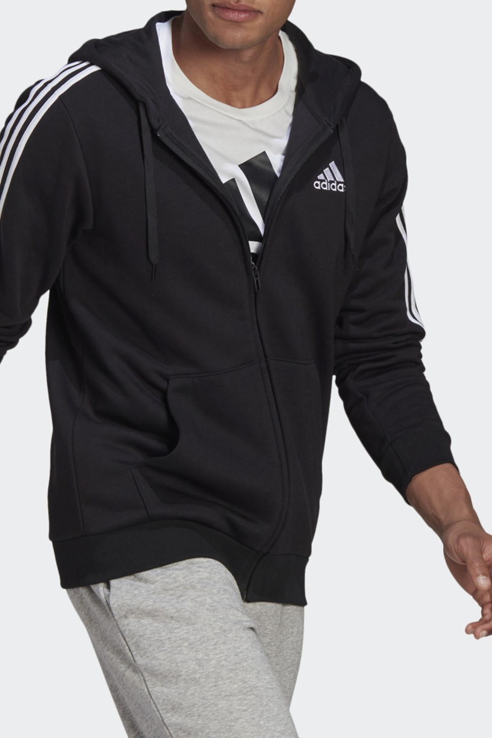 Толстовка чоловіча Adidas M 3S Fl Fz Hd чорна GK9051  — фото 2