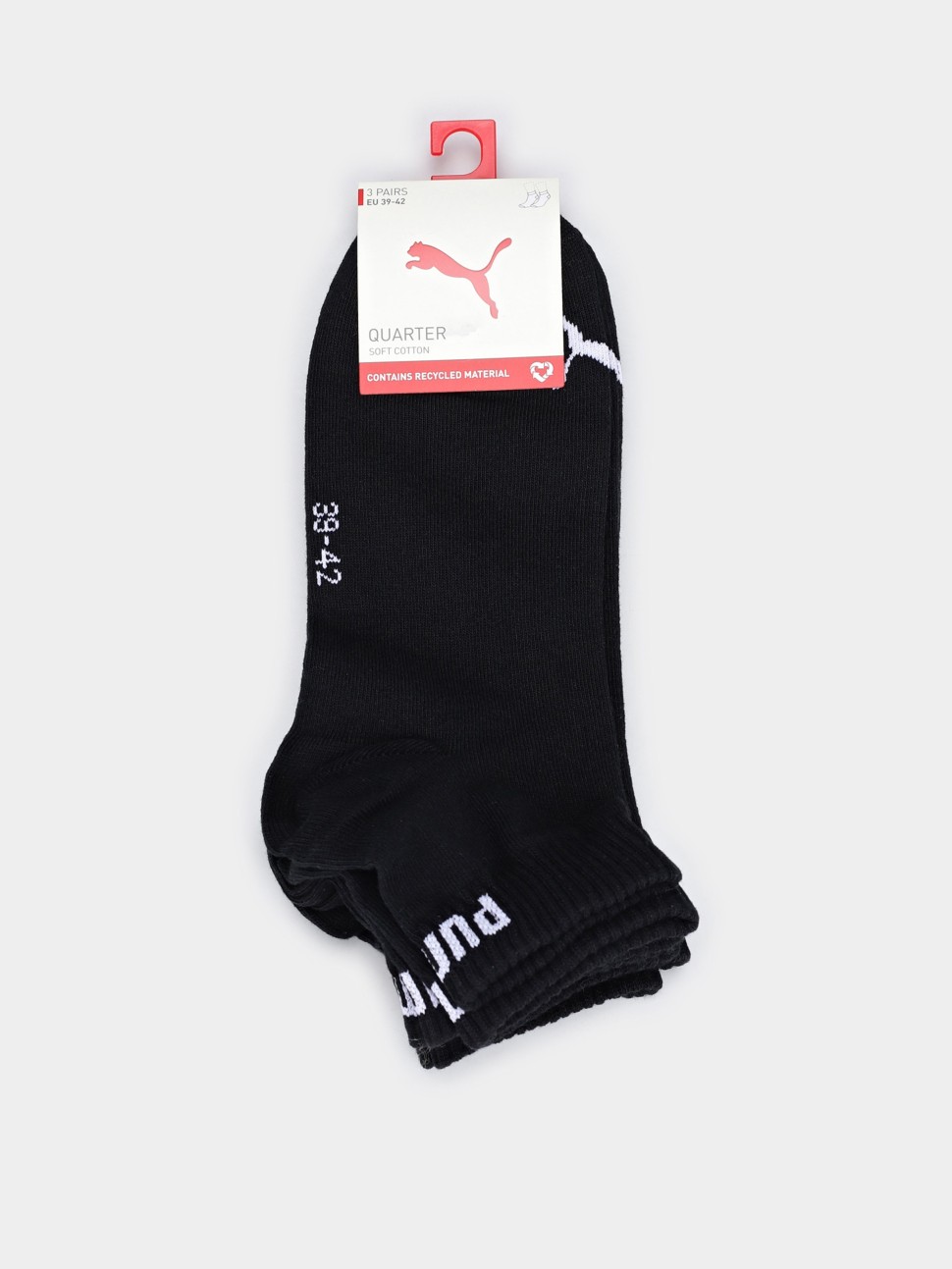 Шкарпетки чоловічі Puma PUMA UNISEX QUARTER PLAIN 3P чорні 93858906 — фото 2