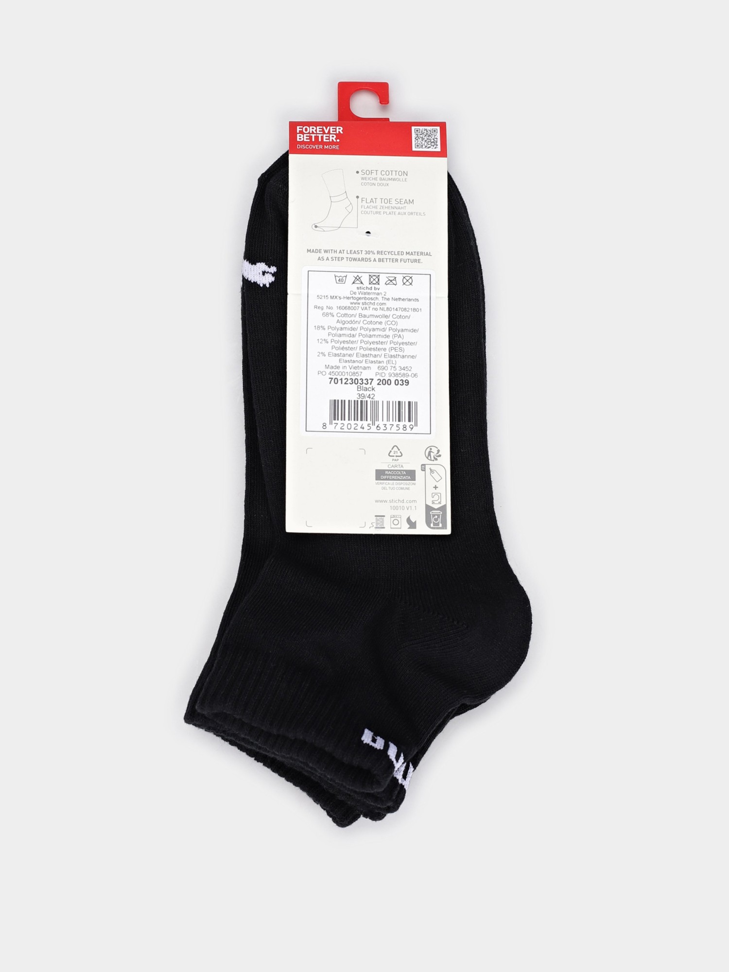 Шкарпетки чоловічі Puma PUMA UNISEX QUARTER PLAIN 3P чорні 93858906 изображение 3