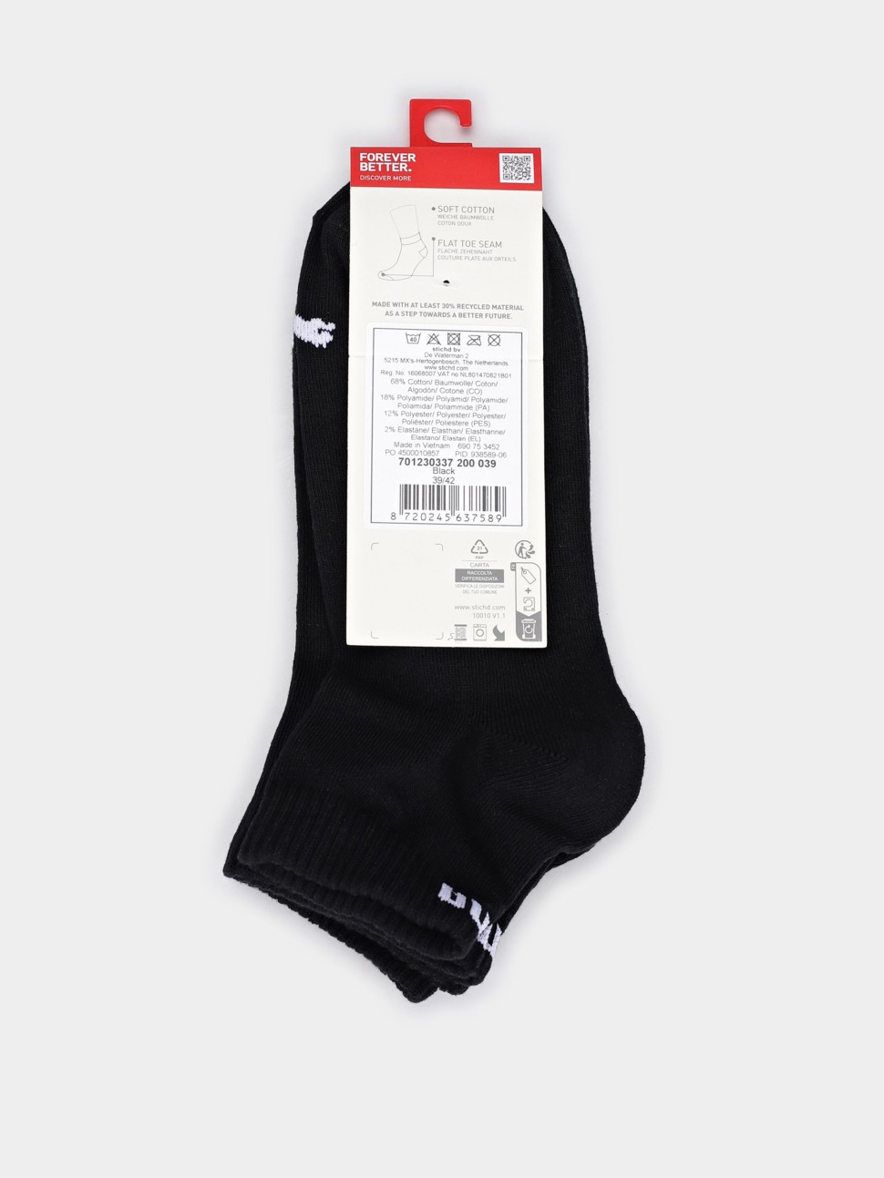 Шкарпетки чоловічі Puma PUMA UNISEX QUARTER PLAIN 3P чорні 93858906 — фото 3