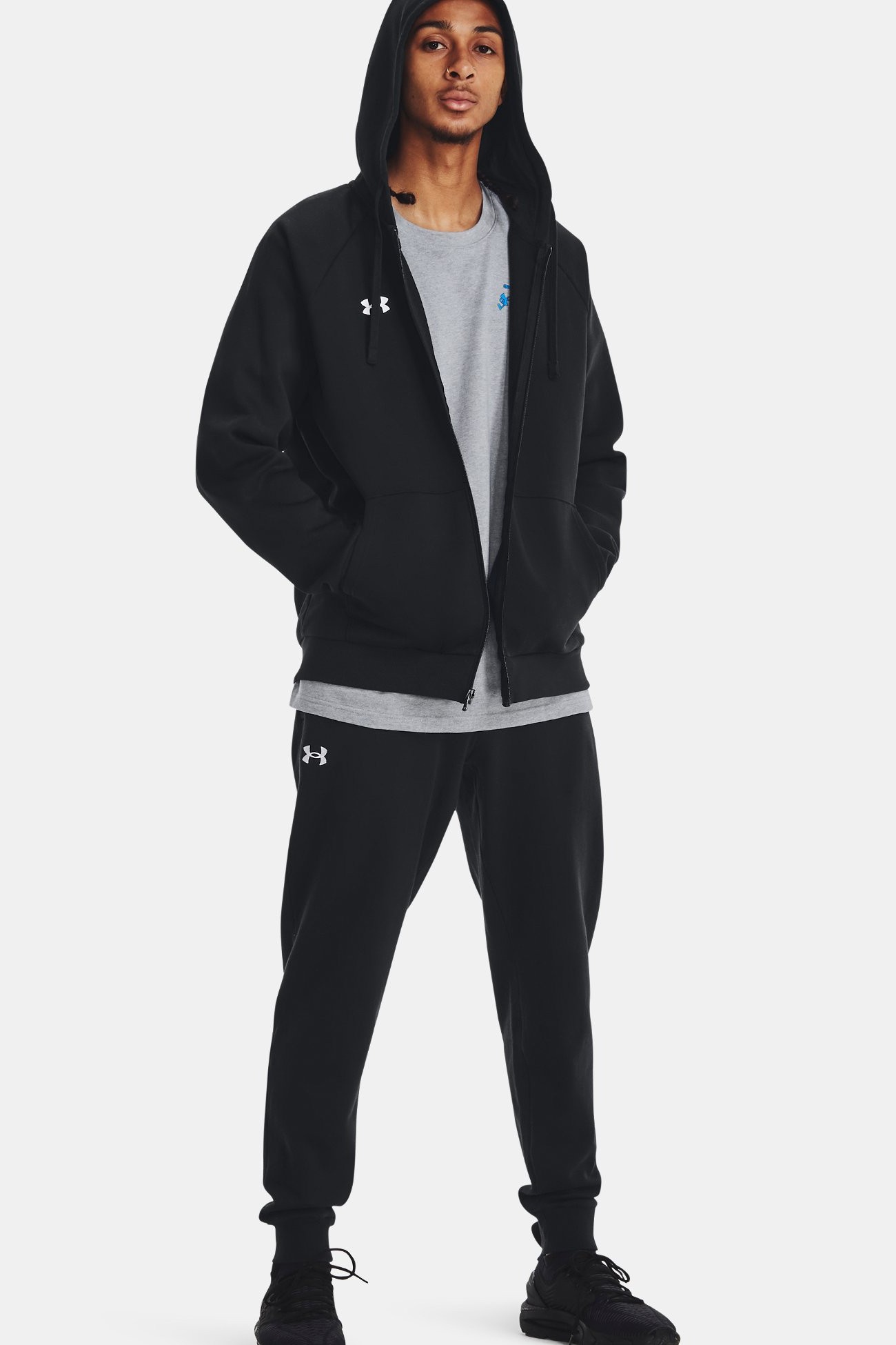 Толстовка мужская Under Armour UA Rival Fleece FZ Hoodie черная 1379767-001 изображение 4
