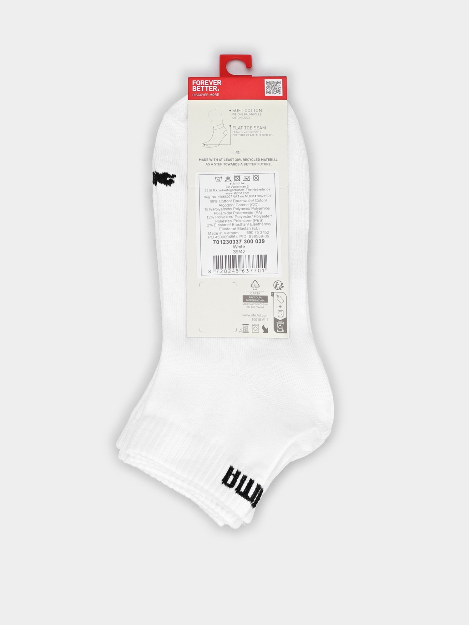 Носки мужские Puma PUMA UNISEX QUARTER PLAIN 3P белые 93858909 изображение 3